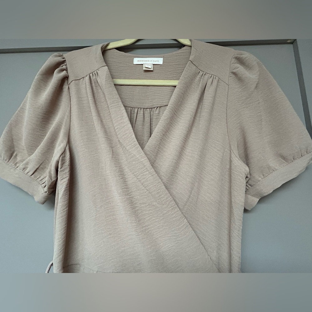 Monteau Taupe Wrap Blouse